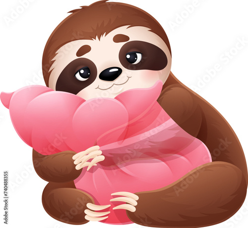 Cartoon cute sloth character hugging the pillow. Isolated vector relaxed, funny, tropical animal personage prepare to sleep, embodying tranquility, leisure and essence of relaxed unhurried contentment