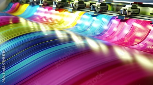 Plakat Large format printer in operation, poster printing. Calibrating printer. 