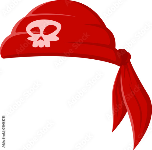 Cartoon sea pirate bandana, red corsair textile headwear with skull emblem. Isolated vector sailor head scarf, vintage rover handkerchief, filibuster costume signifies swashbuckling buccaneer spirit