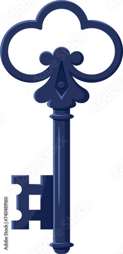 Cartoon vintage key crafted in retro style. Isolated vector symbol of security and secrets, embodies antique charm. Old metal magical or medieval skeleton key opens doors to ancient nostalgic times