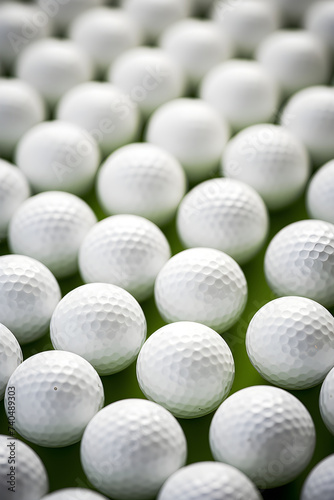 A Splendid Array of Golf Balls Perfectly Lined up on a Vivid Green Golf Course Under the Warm Sun