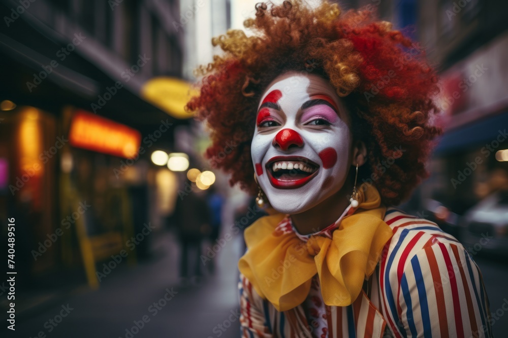 Smiling, cheerful clown woman