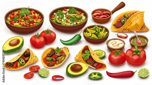 Mexican traditional food set vector illustration on white background 
