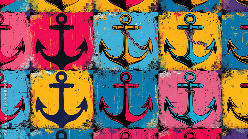 Colorful anchor pattern with a grunge effect.