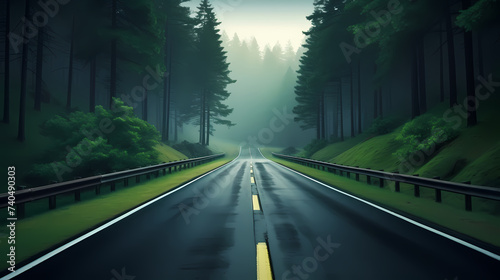 Road illustration  aerial view of road curves around beautiful scenery