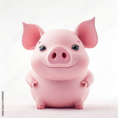 Cute pig in 3D style on a white background 