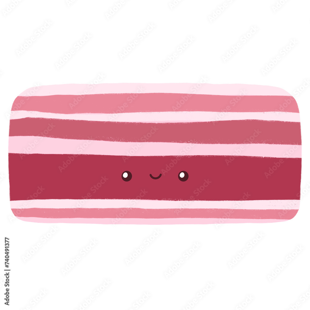 Cute Bacon Mascot Character Kawaii Cartoon Bacon Cartoon illustration Bacon Drawing Ingredient Cartoon Cute Bacon Kawaii Bacon