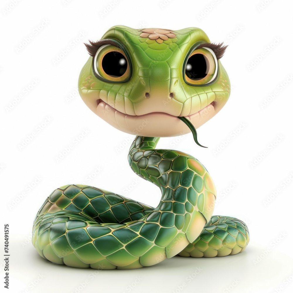 Fototapeta premium green snake on white background