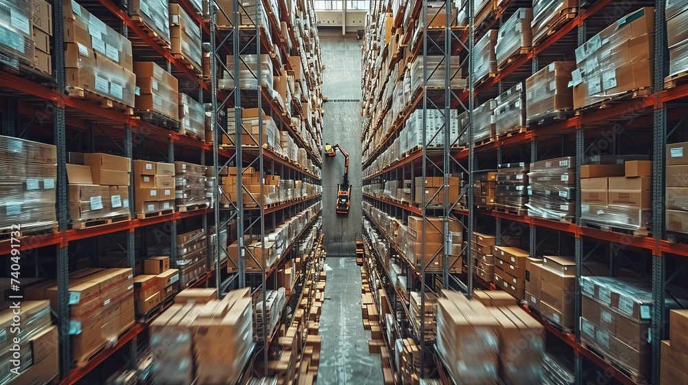 full team of warehouse employees in warehouse. Team of workers, managers,generative ai