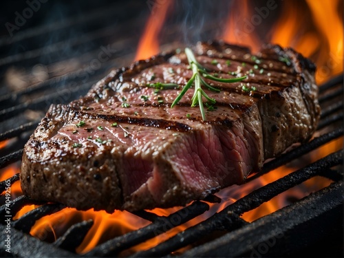 A sizzling piece of succulent meat, seared to perfection on a barbecue grill, exudes the irresistible aroma of roasted animal fat and promises a mouthwatering dish fit for any carnivore's craving