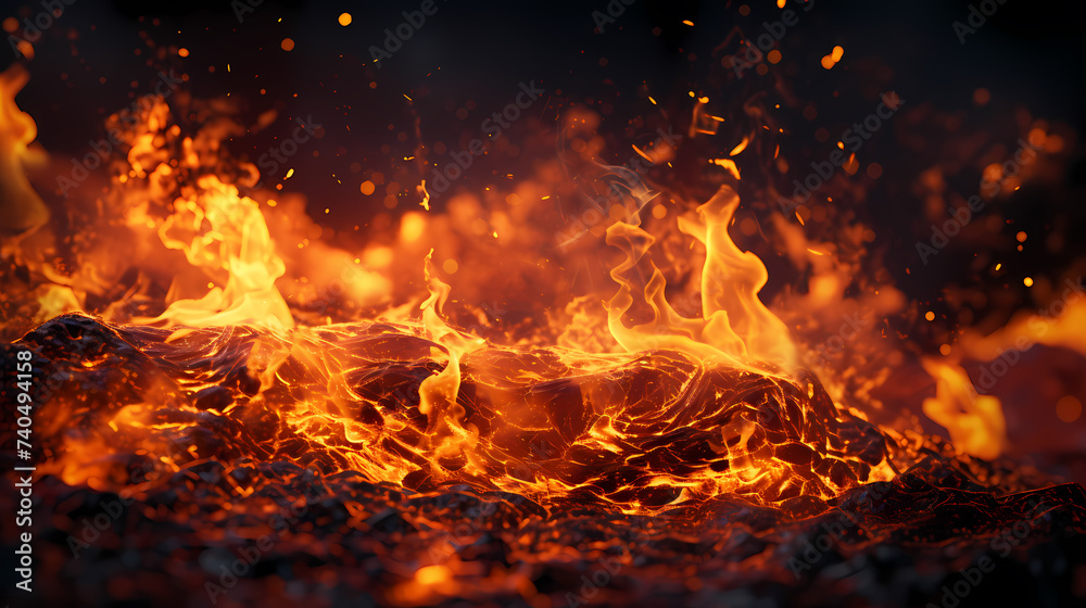 Flame illustration, fire burning and glowing particles Flame illustration, fire burning and glowing particles