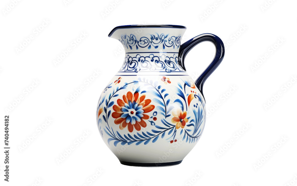 A photo of a ceramic vase featuring blue and white colors, adorned with beautifully painted flowers. Isolated on a Transparent Background PNG.