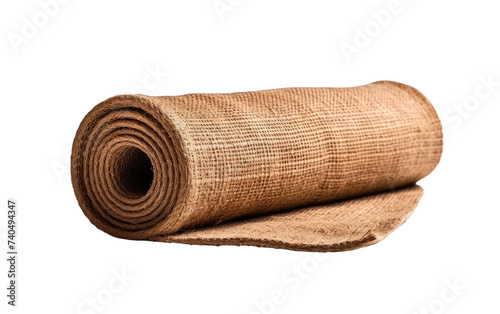 A roll of burlock fabric is shown. Isolated on a Transparent Background PNG.