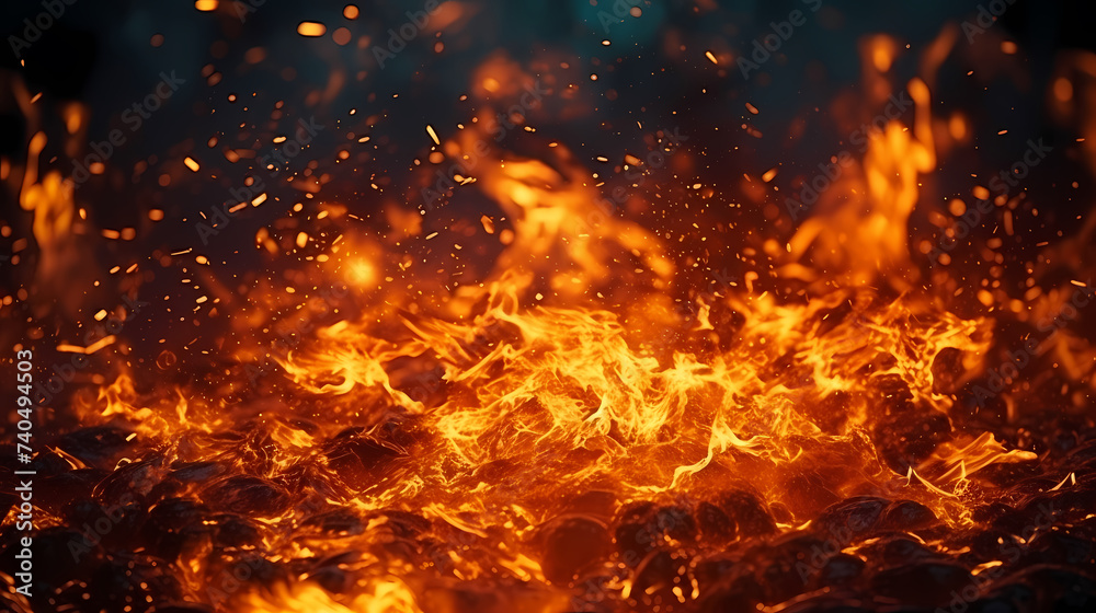 Flame illustration, fire burning and glowing particles Flame illustration, fire burning and glowing particles