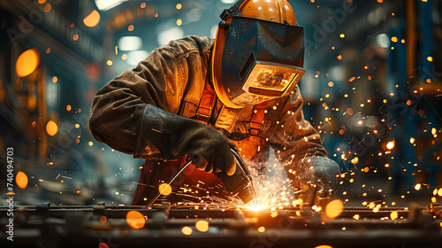 Metal worker worker using a grinder