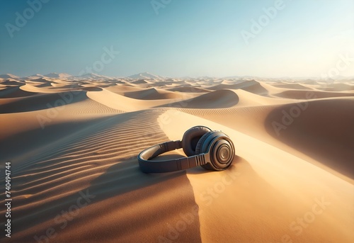 headphones lying on the vast sands of a desert photo