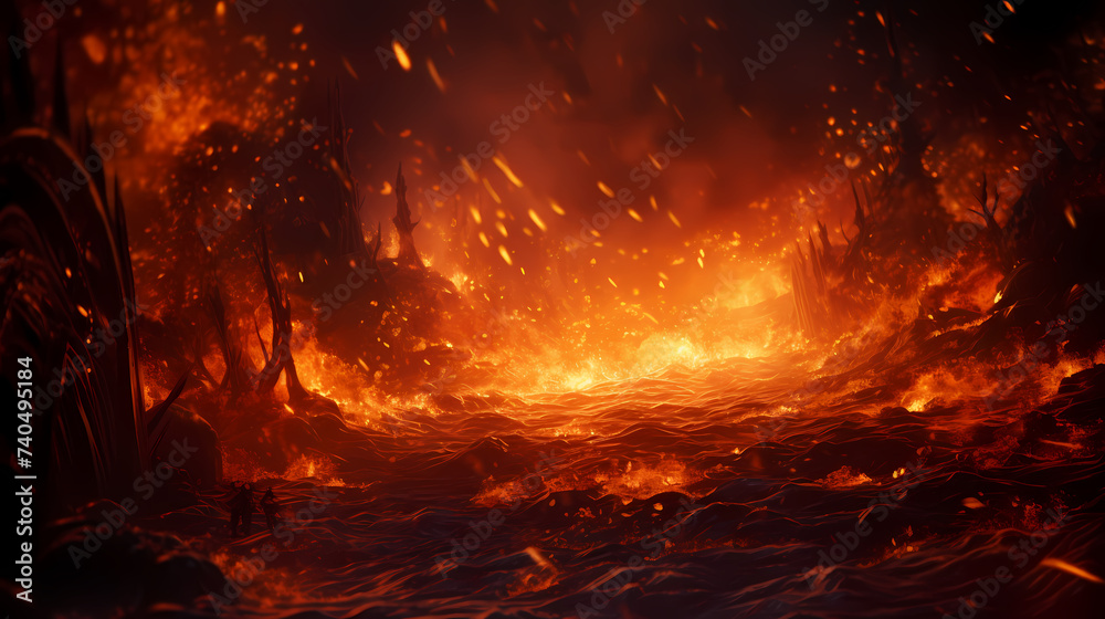 Flame illustration, fire burning and glowing particles Flame illustration, fire burning and glowing particles