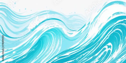 Vector ocean watercolor soft blue and white wavey curve line background. Blue water ocean sea wave seamless background.