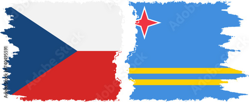 Aruba and Czech grunge flags connection vector
