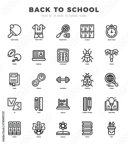 Set of Back To School Icons. Simple line art style icons pack.