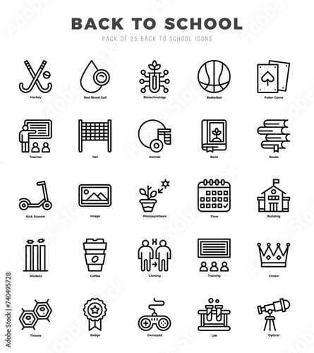 Vector Back To School types icon set in Lineal style. vector illustration.