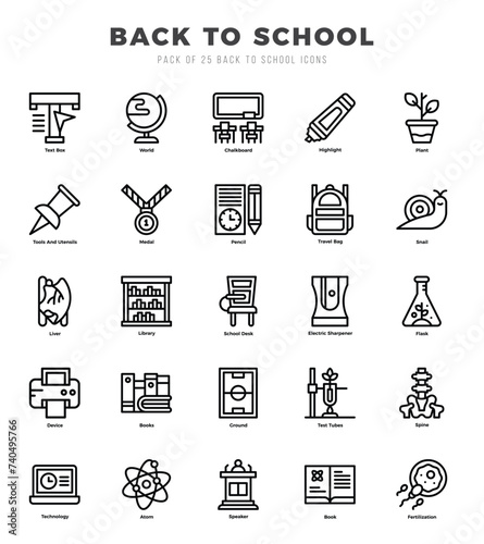 Back To School Lineal icons collection. 25 icon set in a Lineal design.