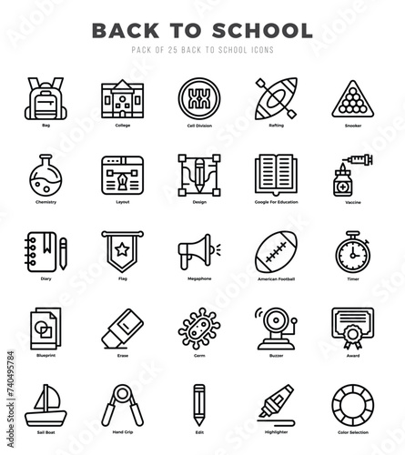 Set of simple Lineal Back To School Icons. Lineal art icons pack. photo