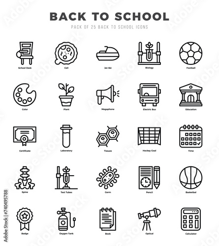 Set of 25 Back To School Lineal Icons Pack.