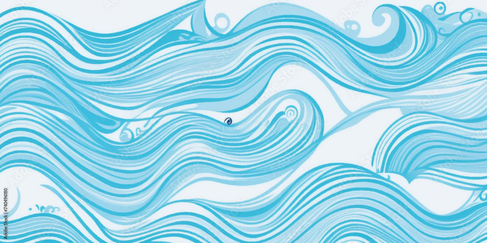 Fototapeta premium Sea water ocean wave vector background. Blue water ocean sea wave seamless background. Water ocean wave white and soft blue aqua, teal texture.