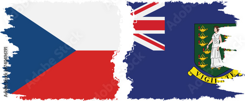 British Virgin Islands and Czech grunge flags connection vector