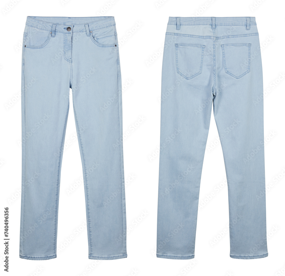 Light blue jeans front and back view isolated on white background Light blue jeans front and back view isolated on white background
