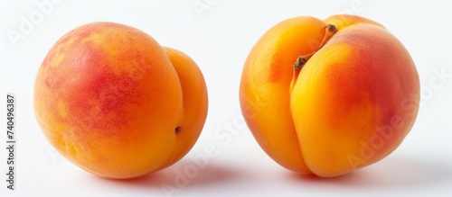 Fresh ripe peaches on a clean white background, healthy fruit photo