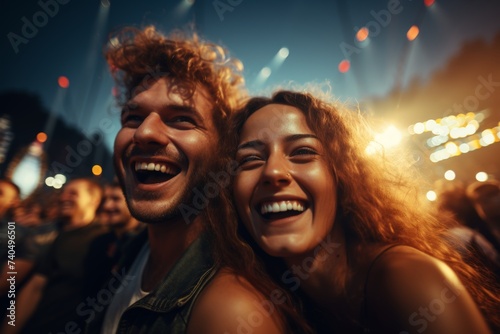 Ecstatic Couple Laughing at Music Festival