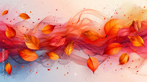abstract background for a flyer, lines and circles, autumn leaves,generative ai © Suralai