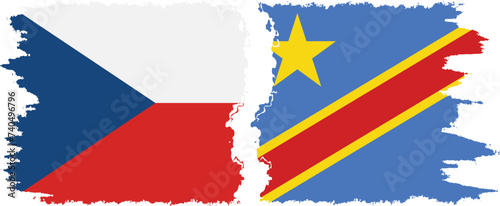 Congo - Kinshasa and Czech grunge flags connection vector