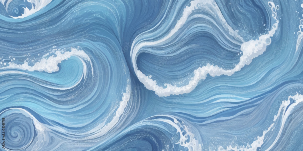Obraz premium Vector watercolor ocean wave line blue and white background. Ocean sea art with natural template. Seamless soft blue ocean pattern wave water background.