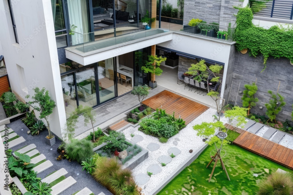 Fototapeta premium Modern house with beauty terrace and garden.