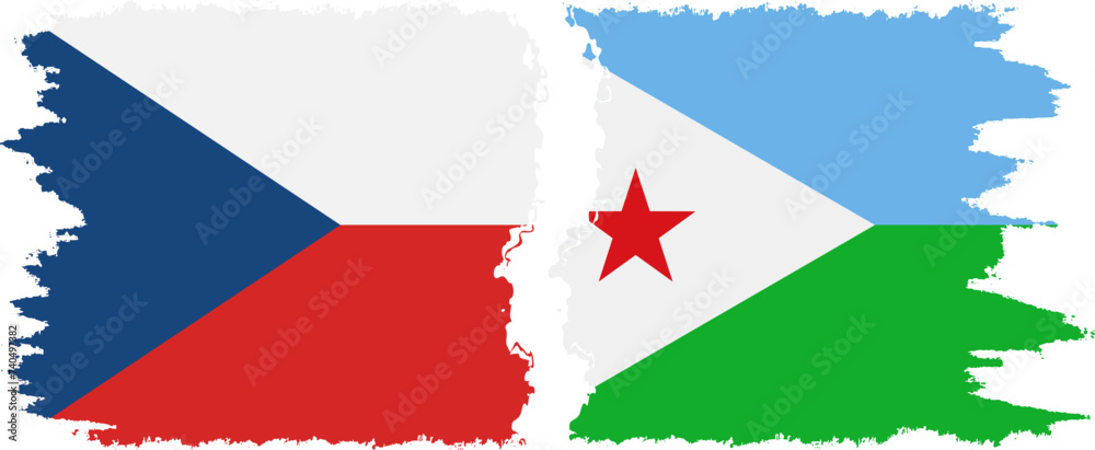 Fototapeta premium Djibouti and Czech grunge flags connection vector