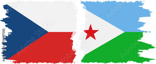 Djibouti and Czech grunge flags connection vector