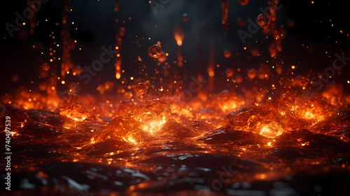 Flame illustration, fire burning and glowing particles