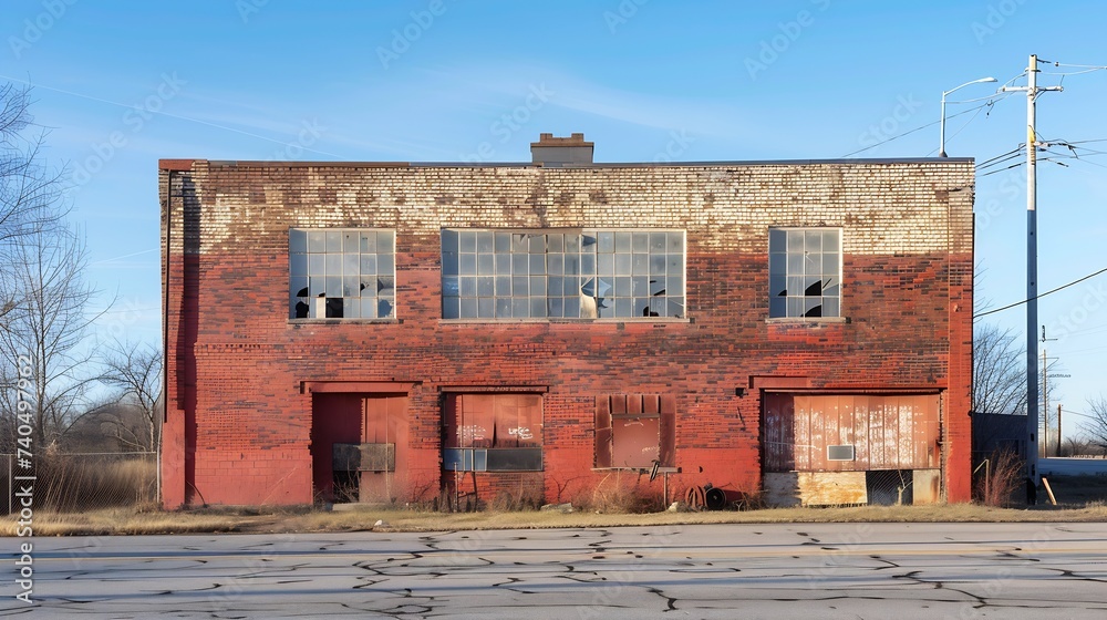 Old, grungy industrial building in a rust belt community. Old buildings in former auto factory towns are becoming run down and blighted eye sores. : Generative AI Old, grungy industrial building in a rust belt community. Old buildings in former auto factory towns are becoming run down and blighted eye sores. : Generative AI
