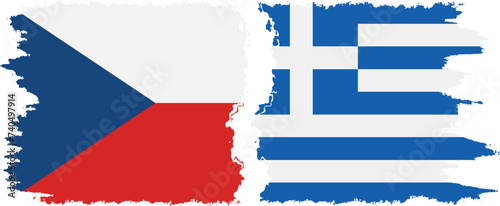 Greece and Czech grunge flags connection vector