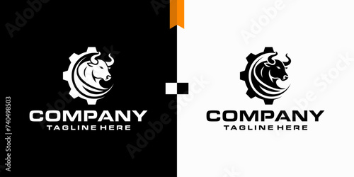 Black Bull in Circle Logo Design Vector Illustration Creative Inspiration.