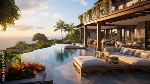 day lights Photograph an opulent villa escape  infinity pool vistas  panoramic landscapes  lavish interiors  elite amenities  secluded indulgence  sumptuous luxury  ultimate relaxation sanctuaries 