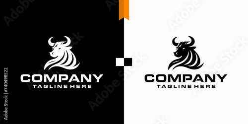 Black Bull in Circle Logo Design Vector Illustration Creative Inspiration.
