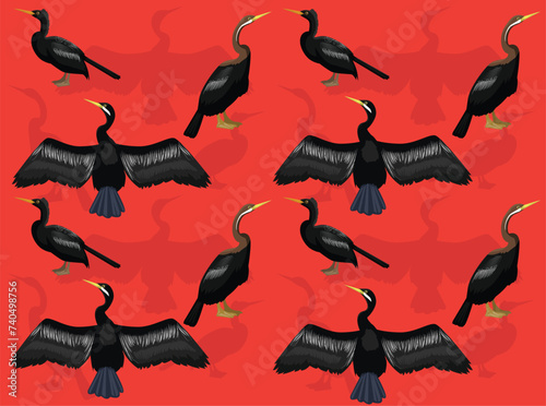 Bird Darter Anhinga Cute Seamless Wallpaper Background