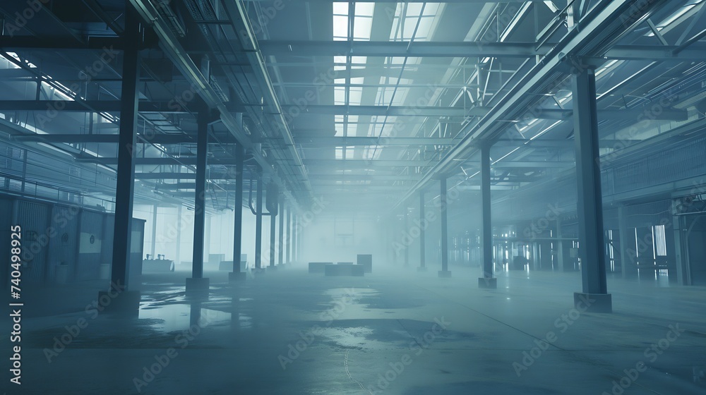 The interior of a big industrial building or factory with steel constructions : Generative AI The interior of a big industrial building or factory with steel constructions : Generative AI