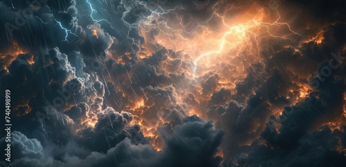Lightning thunderstorm flash over the night sky. Concept on topic weather, cataclysms (hurricane, Typhoon, storm