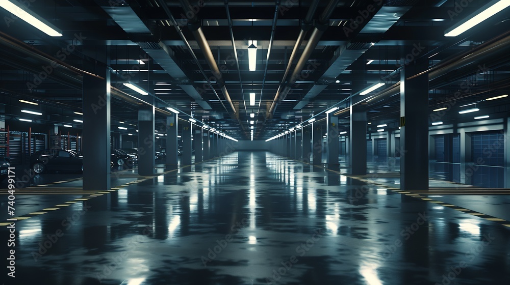 Warehouse empty dark car showroom 3D rendering : Generative AI