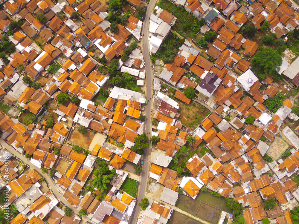 Aerial view of Highly Populated Area in Bandung City, capital of West ...